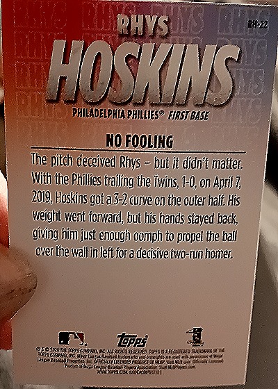 2020 Topps Player Highlights #RH-22 Rhys Hoskins — back