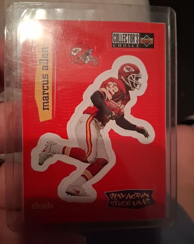 1997 Upper Deck Collector's Choice Play Action Stick-Ums #S21 Marcus Allen — front