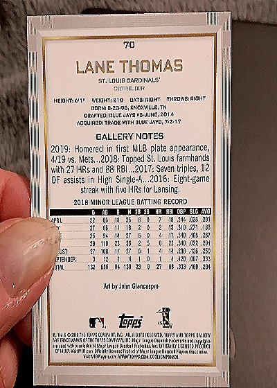 2019 Topps Gallery #70 Lane Thomas — back