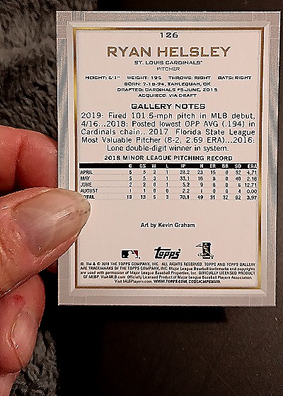 2019 Topps Gallery #126 Ryan Helsley — back