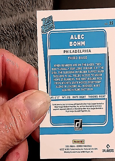 2021 Donruss #35 Alec Bohm — back