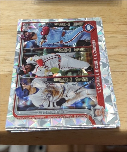 2025 Topps Series 1 #144 National League Home Run Leaders Shohei Ohtani/Marcell Ozuna/Kyle Schwarber — front