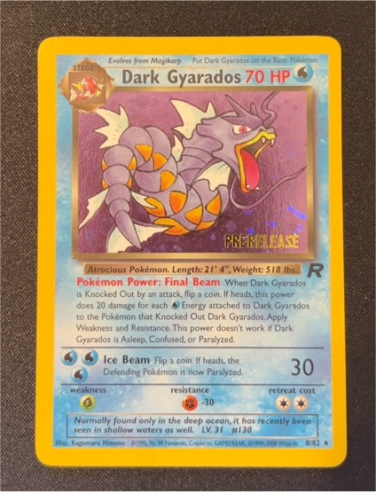 1999 Pokémon Team Rocket #8 Dark Gyarados Prerelease — front