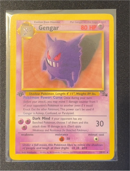 1999 Pokémon Fossil #20 Gengar — front