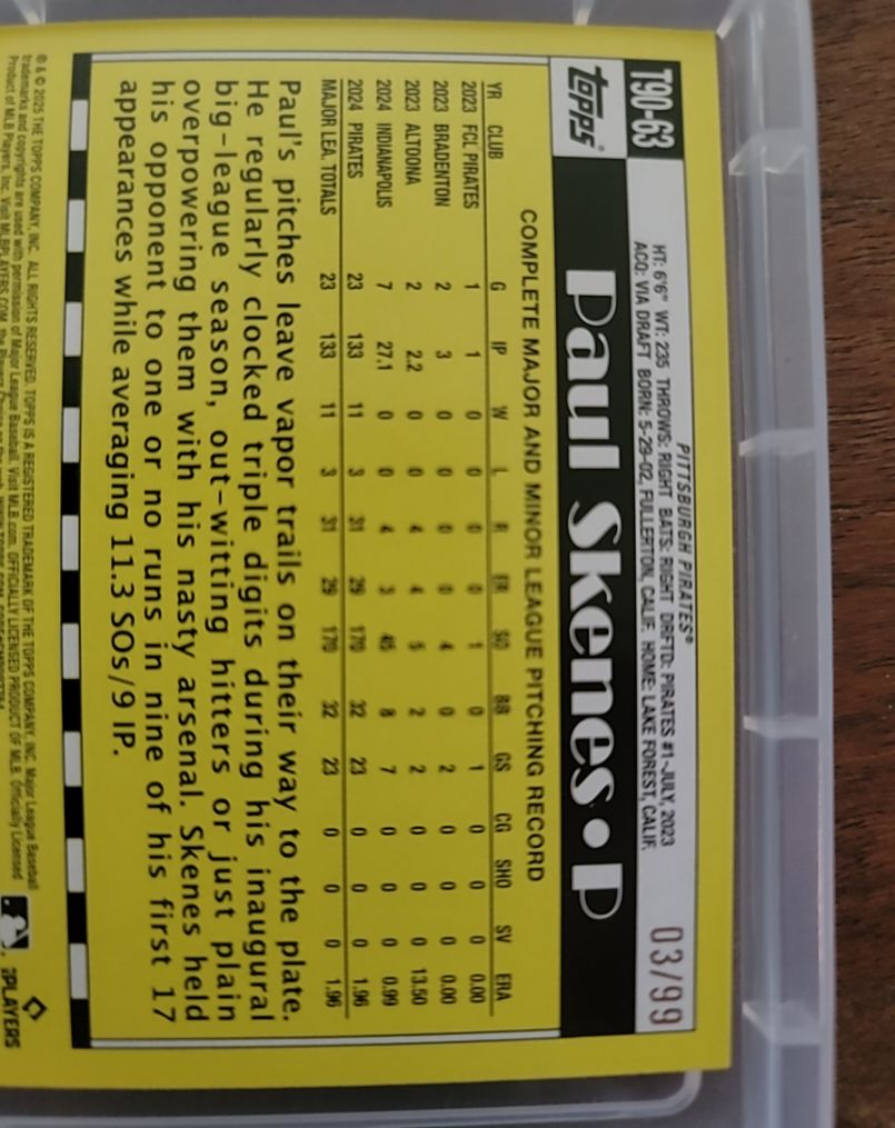 2025 Topps #T90-63 Paul Skenes — front