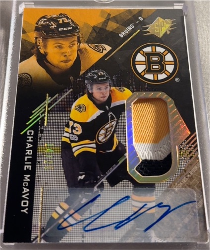 2017-18 Upper Deck SPx #R-18 Charlie McAvoy Rookie Patch Auto — front