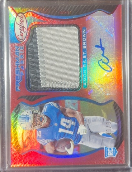 2021 Panini Certified #228 Amon-Ra St. Brown Freshman Fabric Rookie Patch Auto — front