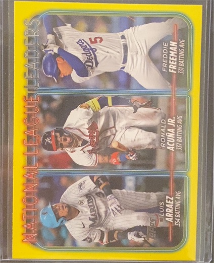 2024 Topps #206 National League Leaders Batting Average Luis Arraez / Ronald Acuña Jr. / Freddie Freeman — front
