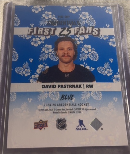 2024-25 Upper Deck Credentials HS-DP First 25 Fans Blue David Pastrnak — front