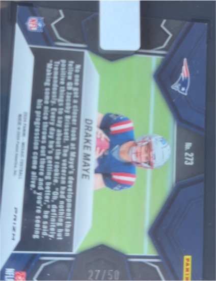 2024 Panini Mosaic NFL Debut Silver Prizm #273 Drake Maye — front