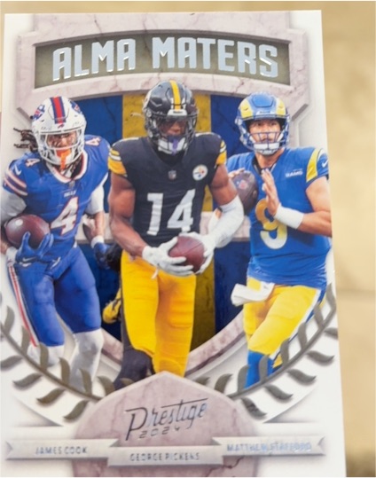 2024 Panini Prestige Alma Maters #21 James Cook / George Pickens / Matthew Stafford — front