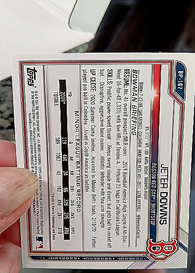 2021 Bowman Paper Prospect #BP-107 Jeter Downs — back
