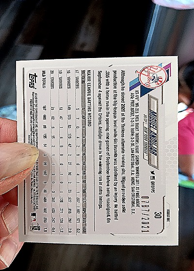 2021 Topps Series 1 #30 Miguel Andujar — back