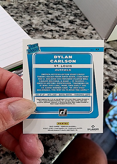 2021 Donruss #37 Dylan Carlson — back