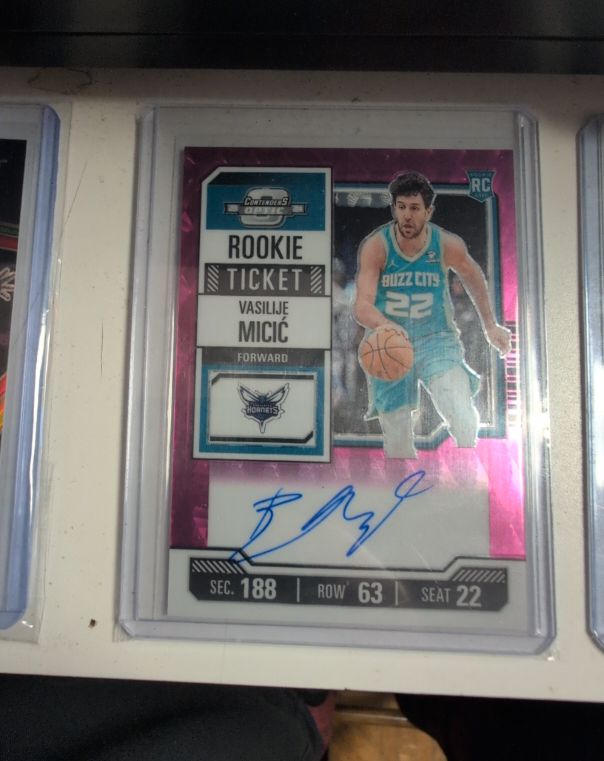 2023-24 Panini Contenders Optic #188 Vasilije Micic Rookie Ticket Pink RC Auto — front