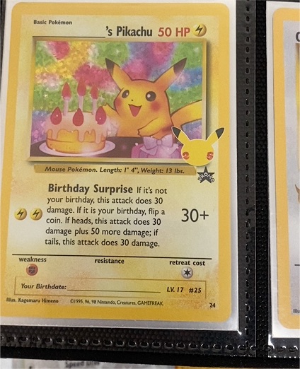1995 Wizards of the Coast Birthday Pikachu #24 — front