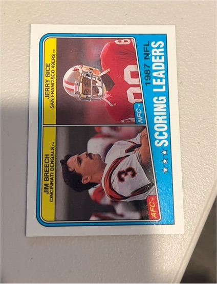 1988 Topps #218 Jerry Rice Jim Breech Scoring Leaders — front