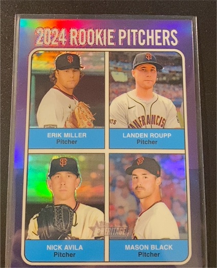 2024 Topps Heritage High Number #617 Rookie Pitchers Erik Miller / Landen Roupp / Nick Avila / Mason Black — front