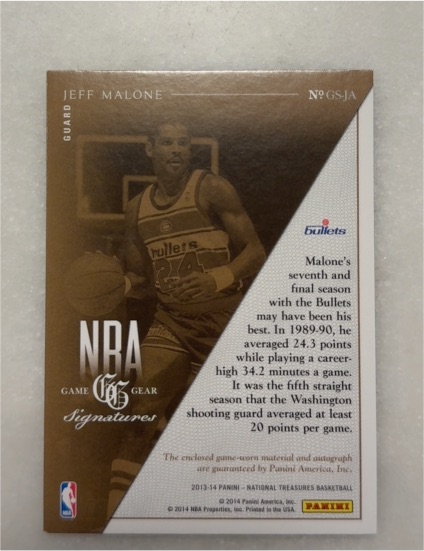 2013-14 Panini National Treasures NBA Game Gear Signatures Jeff Malone — front