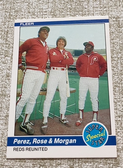1984 Fleer #636 Tony Perez / Pete Rose / Joe Morgan — front