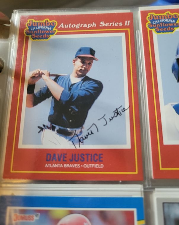 1991 Jumbo California Sunflower Seeds Autograph Series II #15 Dave Justice — front