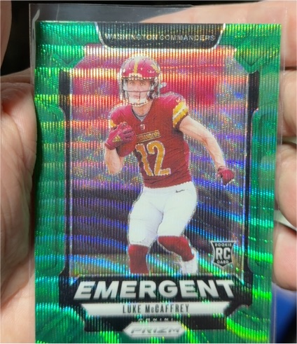 2024 Panini Prizm #14 Luke McCaffrey Emergent Green Wave — front
