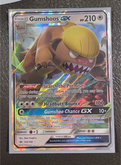 2017 Pokémon Sun & Moon Base Set #110 Gumshoos GX — front