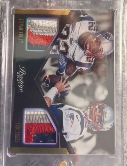 2014 Panini Prestige Stevan Ridley & Tom Brady Dual Patch — front