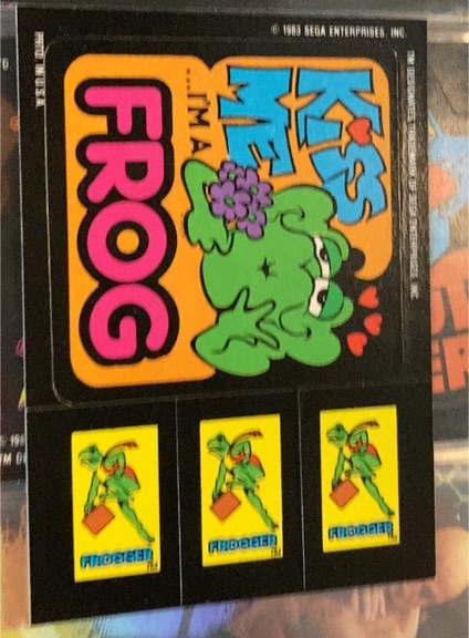 1983 Topps Video City Sega Frogger Kiss Me I'm a Frog Sticker — front