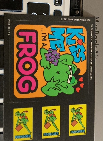 1983 Topps Video City Sega Frogger Kiss Me I'm a Frog Sticker — front