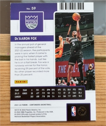 2021-22 Panini Contenders Basketball #59 De'Aaron Fox — front
