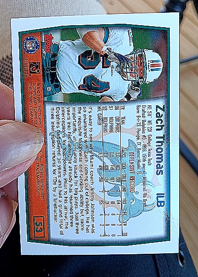 1994 Topps Collector's Choice #53 Zach Thomas — back
