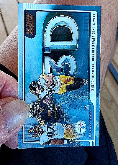 2020 Score Pittsburgh Steelers 3D Insert #30-TMC Cameron Heyward, Minkah Fitzpatrick, T.J. Watt — front