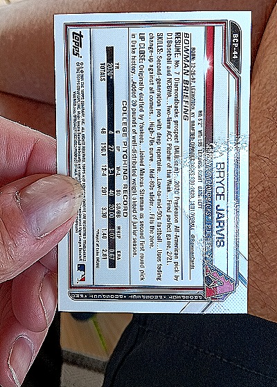2021 Bowman Chrome Prospects #BP-44 Bryce Jarvis — back