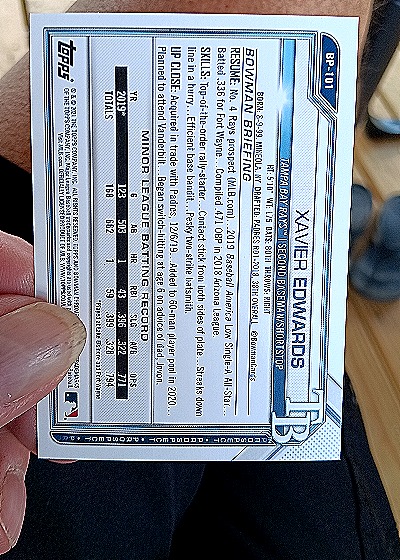 2021 Bowman Prospects Paper Base #BP-101 Xavier Edwards — back