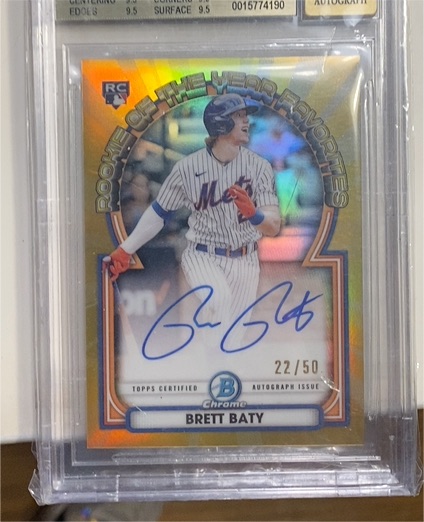 2023 Bowman Chrome #ROY-BBY Brett Baty Rookie of the Year Favorites Autograph Orange /50 — front