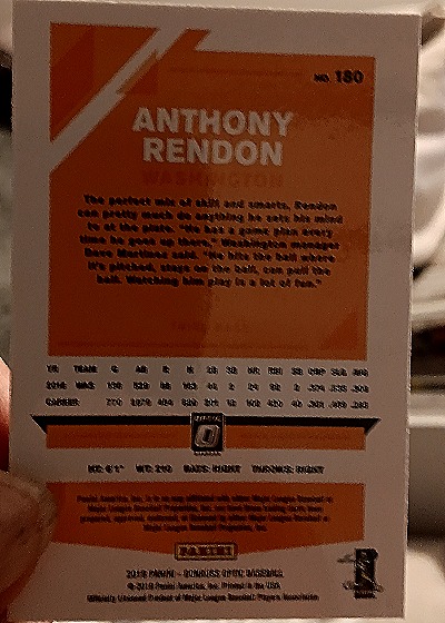 2019 Panini Donruss Optic #180 Anthony Rendon — back