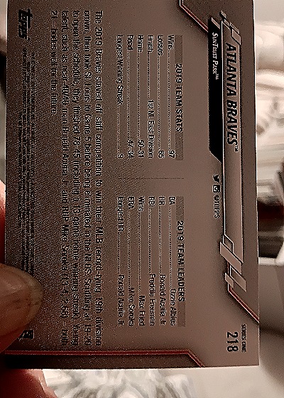 2020 Topps #218 Atlanta Braves Team Card — back