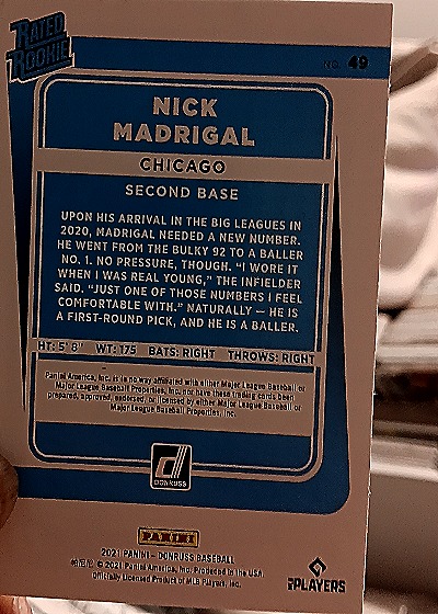 2021 Donruss #49 Nick Madrigal — back
