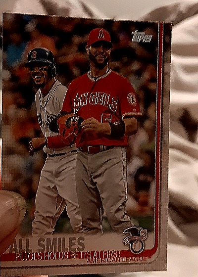 2019 Topps #295 All Smiles Albert Pujols Holds Betts at First — front
