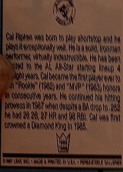 1987 Donruss Diamond Kings #26 Cal Ripken Jr. — back