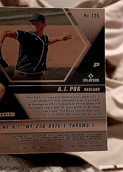 2021 Panini Mosaic #136 A.J. Puk — back