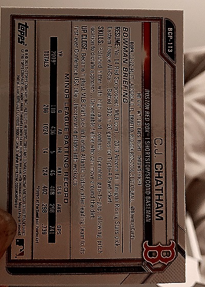 2019 Topps Bowman Chrome Prospects #BCP-T13 C.J. Chatham — back