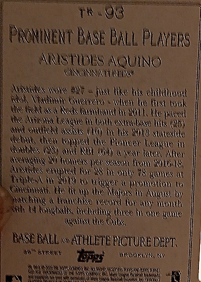 2020 Topps Turkey Red #TR-93 Aristides Aquino — back