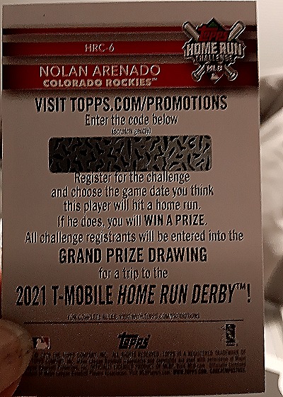 2020 Topps #HRC-6 Nolan Arenado Home Run Challenge — back