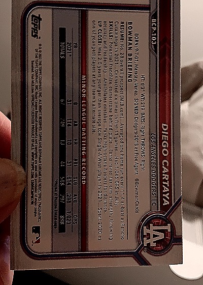 2023 Topps Bowman Chrome Prospect #BCP-103 Diego Cartaya — back