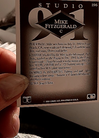 1991 Leaf Studio #196 Mike Fitzgerald — back