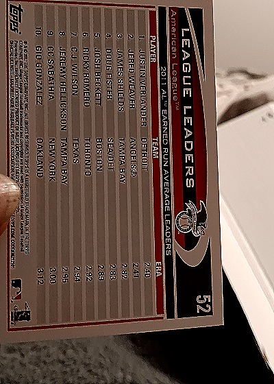 2012 Topps #52 Justin Verlander Jered Weaver James Shields League Leaders — back