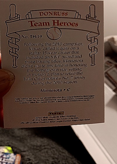 2019 Panini Diamond Kings Team Heroes #TH-19 Joe Mauer — back