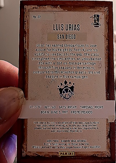 2019 Panini Diamond Kings #82 Luis Urias — back